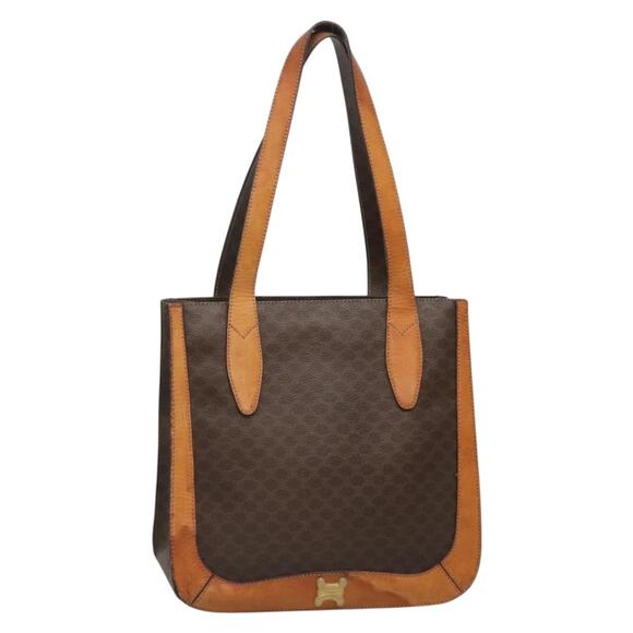 CELINE Macadam Canvas Tote Bag Pvc Leather Brown Gold - Picture 1 of 12